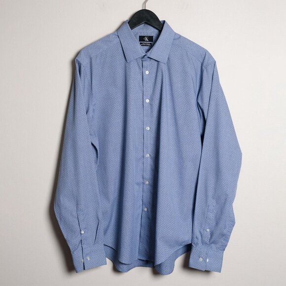 Calvin Klein Shirt Mens Extra Large Blue Slim Fit Dot Print Dress Button Up NWT - Picture 2 of 8